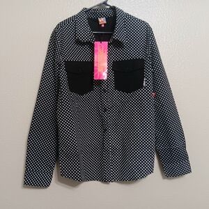 Akademiks Vtg Black White Polka Dot Colorblock Button Front Shirt NEW
